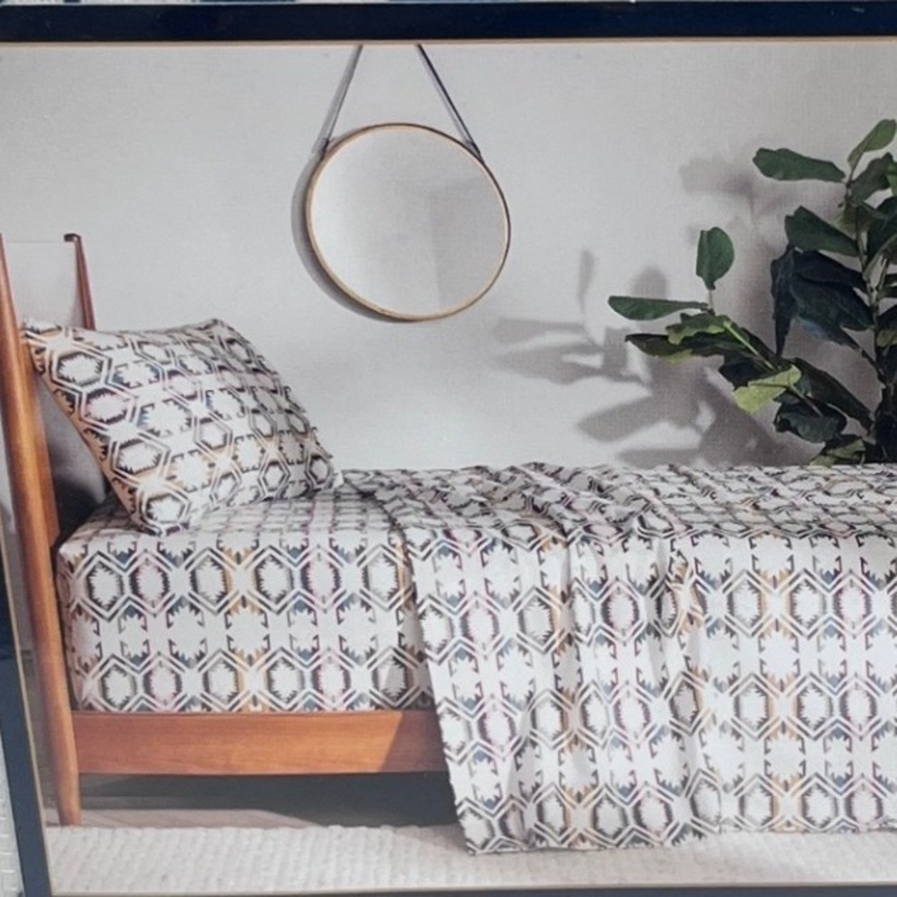 Pendleton Flannel Sheet Set Twin White Sand Aztec 3-Piece 100% Cotton NEW Cabin - Picture 3 of 7